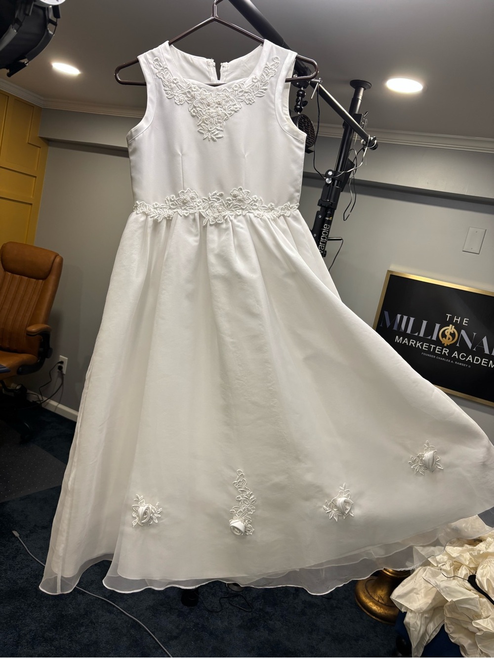 White Girls' Floral Embroidered A-Line Dress